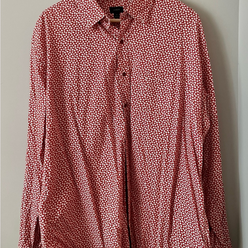 J. Crew Red Geometric Button Down Shirt